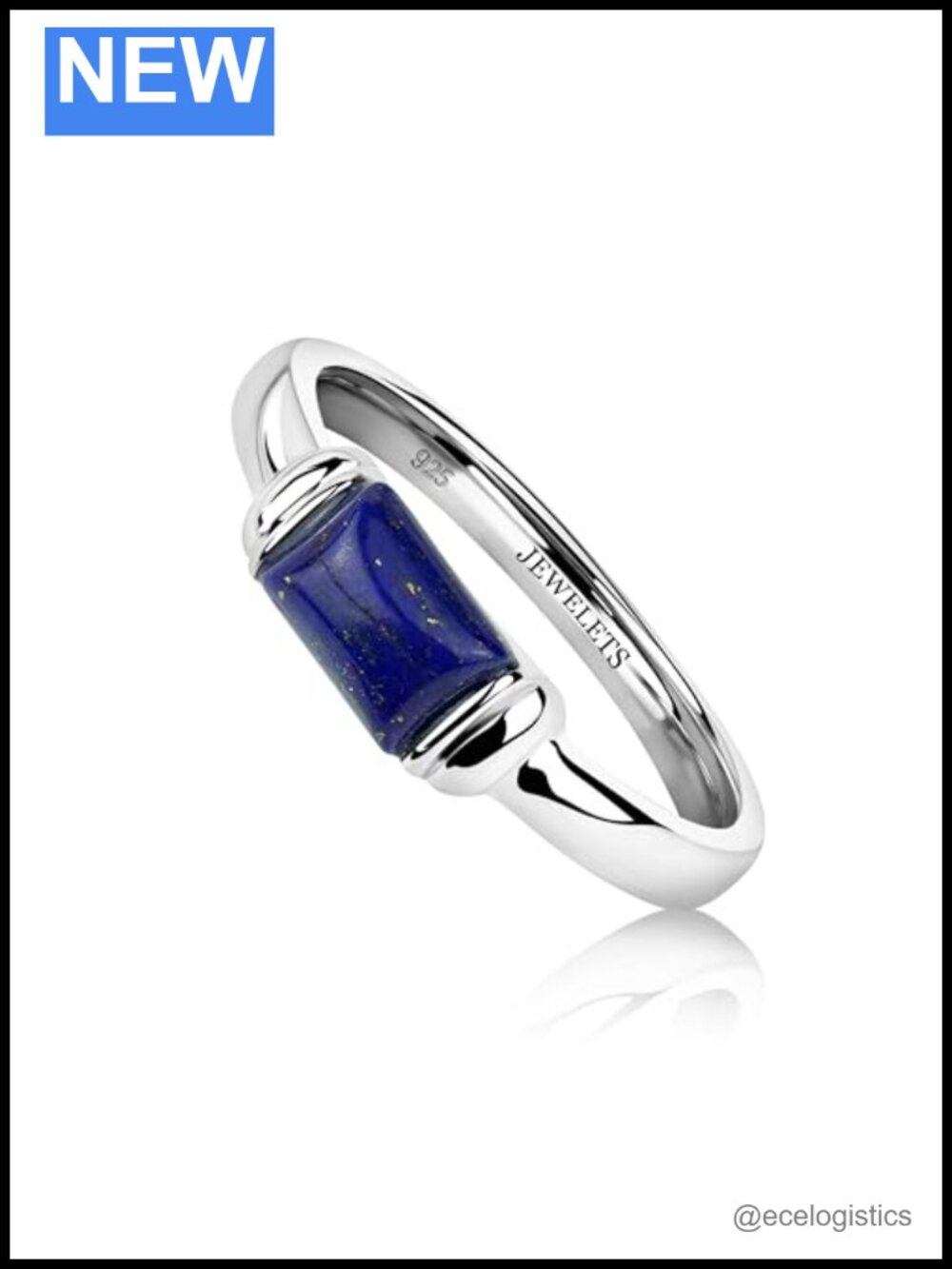 Genuine Lapis Lazuli Signet Ring 925 Sterling Silver Rhodium Plated Band